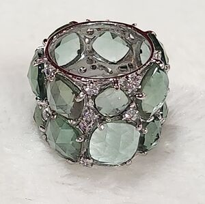 Silver Wedding Ring Rhodium with Synthetic Glass & Cubic Zirconia